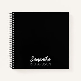 Cuaderno Monograma Personalizado Moderno y Simple Negro