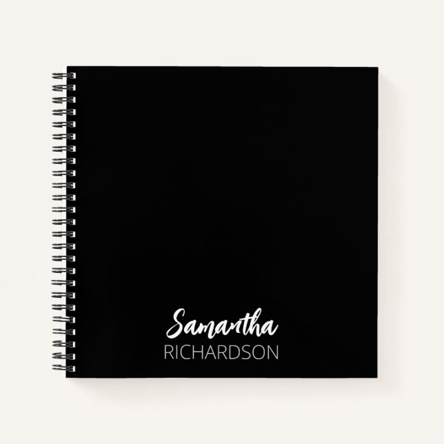 Cuaderno Monograma Personalizado Moderno y Simple Negro (Anverso)
