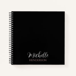 Cuaderno Monograma Personalizado Moderno y Simple Negro