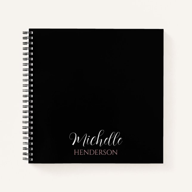 Cuaderno Monograma Personalizado Moderno y Simple Negro (Anverso)