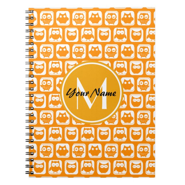 Cuaderno Monograma Personalizado naranja Owls (Frente)