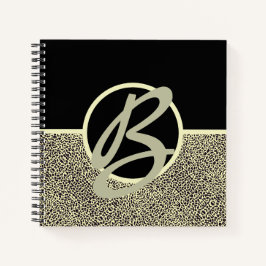 Cuaderno Monograma Personalizado Negro Crema Leopardo