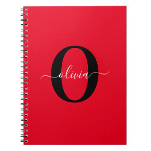 Cuaderno Monograma personalizado Nombre de guión rojo blanc