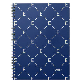 Cuaderno Monograma Personalizado, Patrón Geométrico Azul Ma