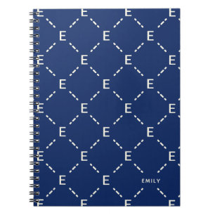 Cuaderno Monograma Personalizado, Patrón Geométrico Azul Ma