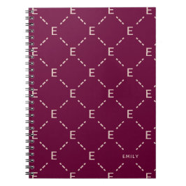 Cuaderno Monograma Personalizado, Patrón Geométrico Burgund