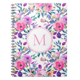 Cuaderno Monograma Personalizado púrpura rosa Flores