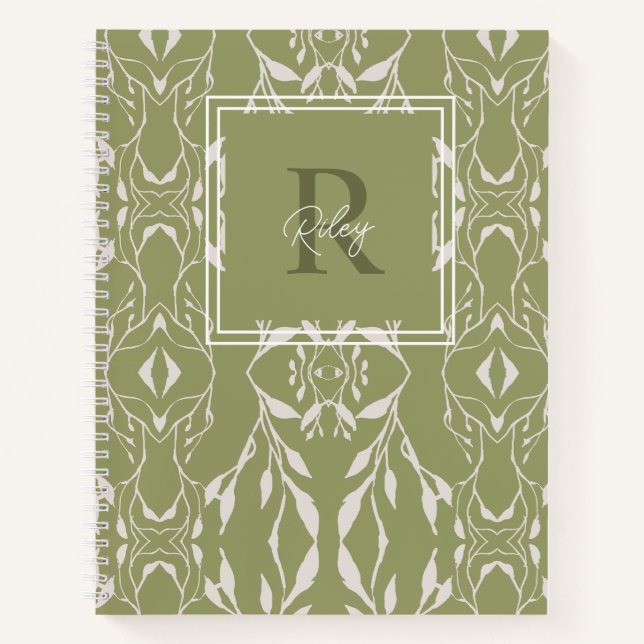 Cuaderno Monograma personalizado verde sabio (Anverso)