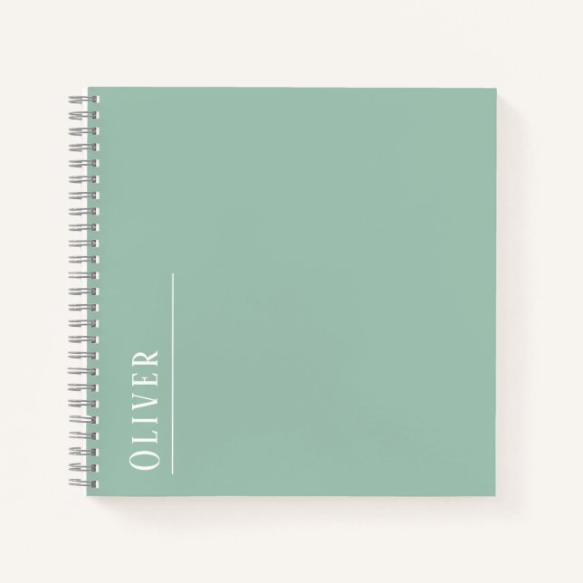 Cuaderno Monograma personalizado, verde salvia moderno  (Anverso)