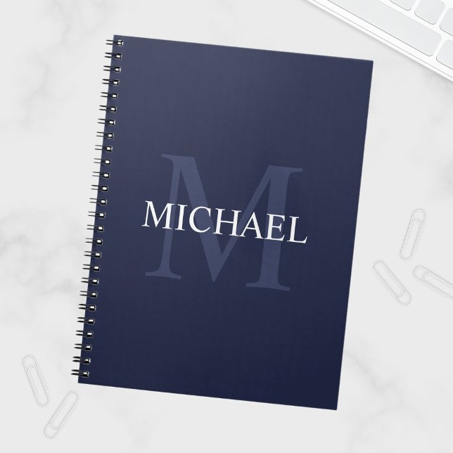 Cuaderno Monograma personalizado y nombre azul de la Marina (Subido por el creador)