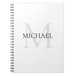 Cuaderno Monograma personalizado y nombre blanco