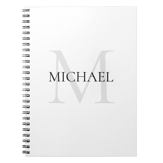 Cuaderno Monograma personalizado y nombre blanco (Frente)