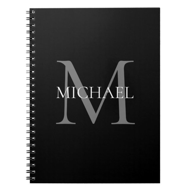 Cuaderno Monograma personalizado y nombre negro (Frente)