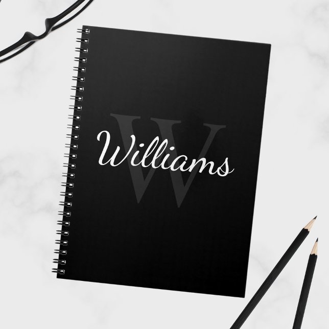 Cuaderno Monograma personalizado y nombre negro (Subido por el creador)