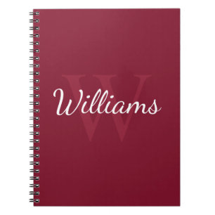 Cuaderno Monograma personalizado y nombre rojo borgoña