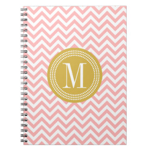 Cuaderno Monograma personalizado zigzag rosado de Rubor