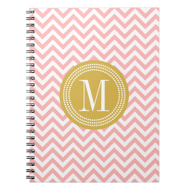 Cuaderno Monograma personalizado zigzag rosado de Rubor (Frente)