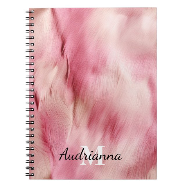 Cuaderno Monograma Piel de vaca de lechuza rosa moda (Frente)