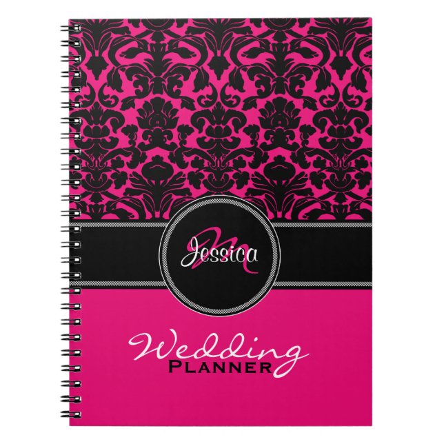 Cuaderno Monograma planificador de casamiento blanco negro  (Frente)