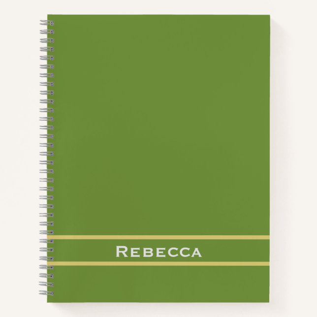 Cuaderno Monograma plano de color sólido verde del bosque (Anverso)