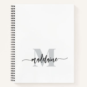 Cuaderno Monograma Plateado Blanco Negro Personal