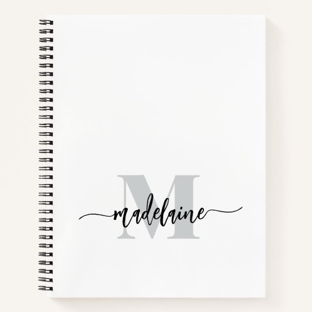 Cuaderno Monograma Plateado Blanco Negro Personal (Anverso)