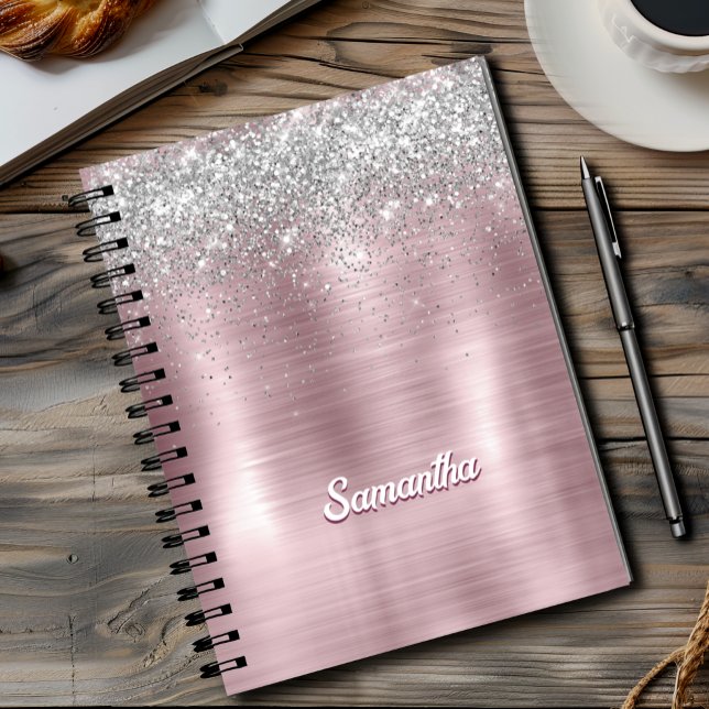 Cuaderno Monograma plateado con brillo falso y rubor de ros (Subido por el creador)