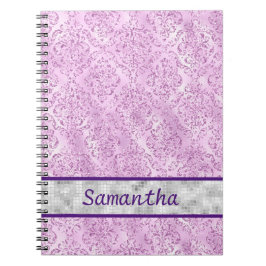 Cuaderno Monograma plateado de Damasco Púrpura