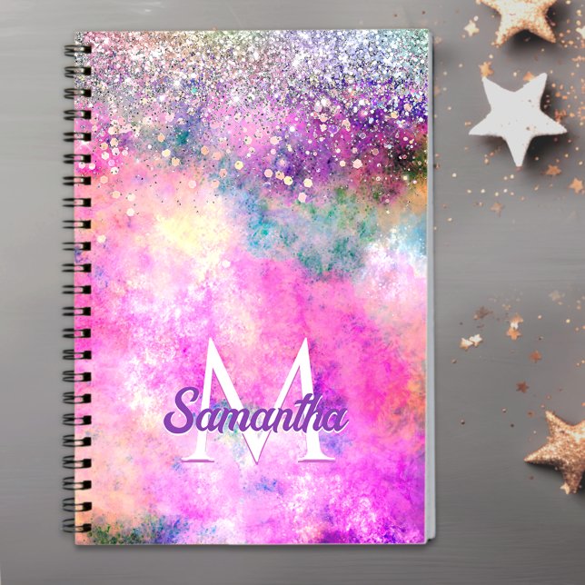 Cuaderno Monograma plateado iridiscente falso brillante lin (Subido por el creador)