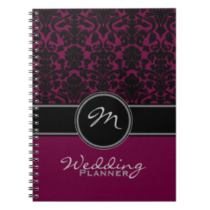 Cuaderno Monograma Plum Negro Blanco Damask Planner