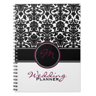 Cuaderno Monograma Plum Negro Blanco Damask Planner