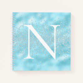 Cuaderno Monograma Polvo inicial Esparkles azules Bling