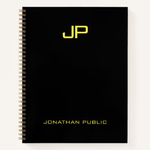 Cuaderno Monograma Portátiles Modelo de nombre dorado negro