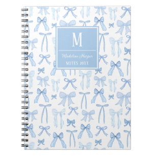 Cuaderno Monograma Preppy Coquette Blue Bows Personalizado