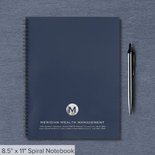 Cuaderno Monograma profesional azul y plateado