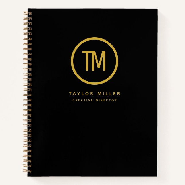Cuaderno Monograma Profesional Empresarial Moderno Negro Do (Anverso)