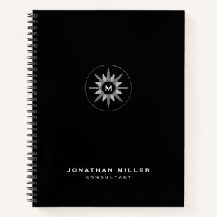 Cuaderno Monograma profesional negro y plateado inicial