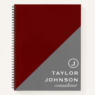 Cuaderno Monograma profesional rojo y gris