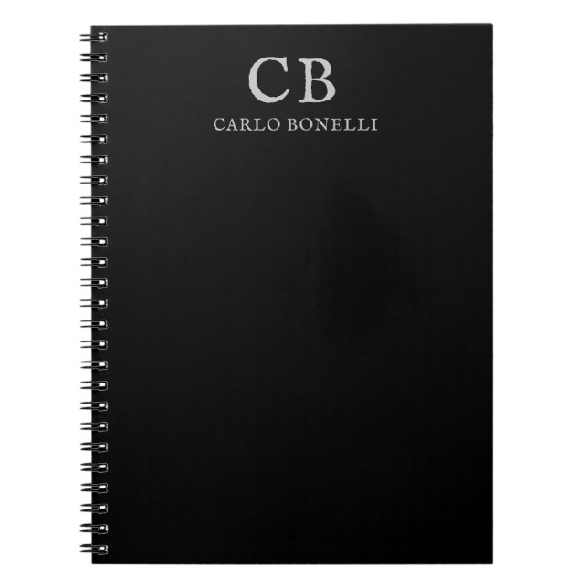 Cuaderno Monograma Profesional Sencillo Minimalista Negro (Frente)