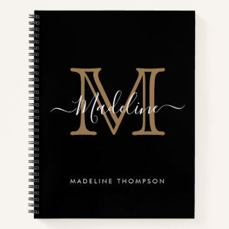 Cuaderno Monograma profesional simple de oro negro