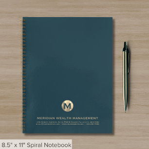 Cuaderno Monograma profesional Verde azulado y Gold Busines