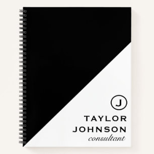 Cuaderno Monograma Profesional Y Elegante En Blanco Y Negro