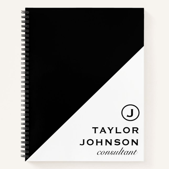 Cuaderno Monograma Profesional Y Elegante En Blanco Y Negro (Anverso)