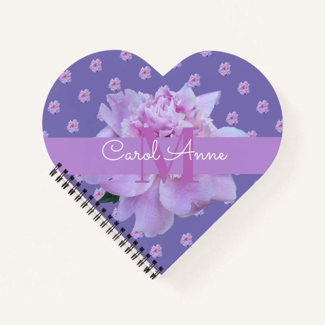 Cuaderno Monograma púrpura de flores rosadas (Anverso)