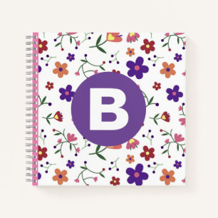 Cuaderno Monograma púrpura floral moderno y colorido