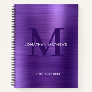 Cuaderno Monograma púrpura metálico cepillado de la plancha