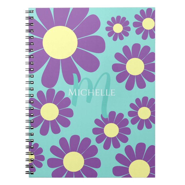 Cuaderno Monograma púrpura Verde azulado de Daisy (Frente)