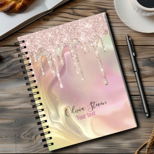 Cuaderno monograma purpurina de goteo de unicornio rosa de