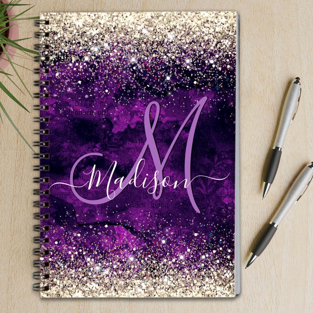 Cuaderno Monograma purpurina de imitación de oro morado osc (Subido por el creador)