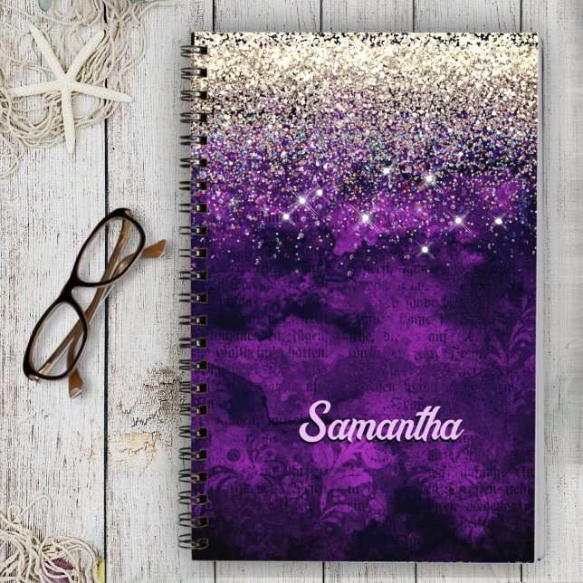 Cuaderno Monograma purpurina de imitación de oro morado osc (Subido por el creador)